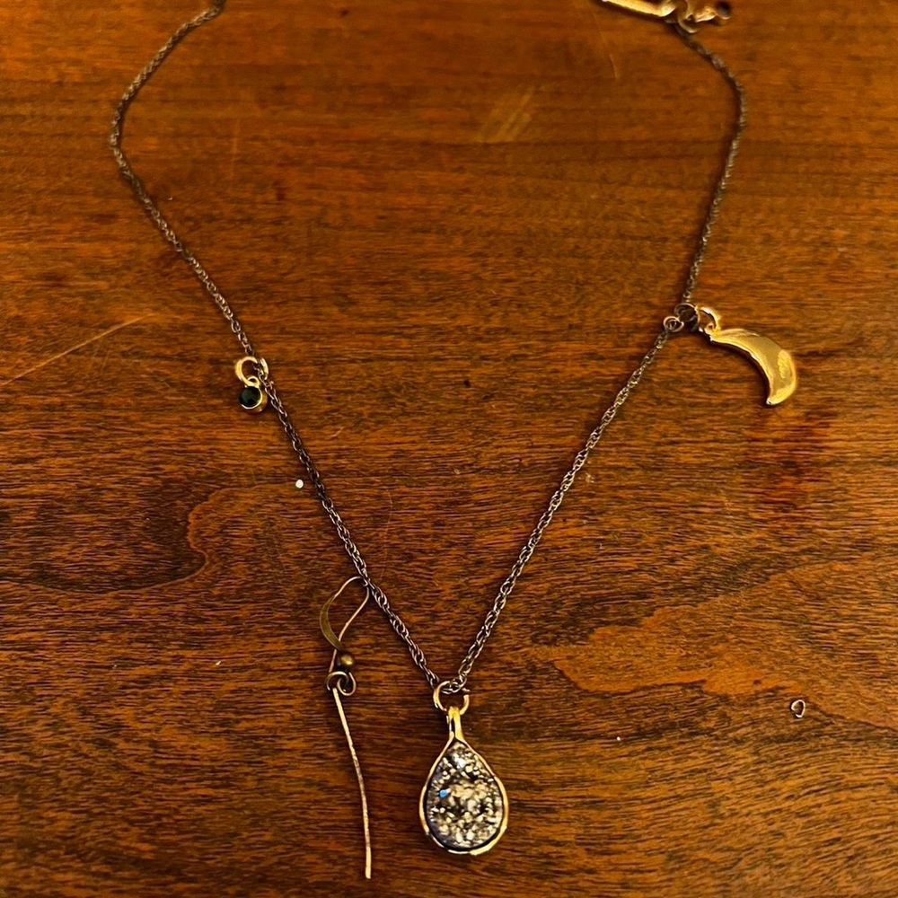 Moon + Brass Toned Crystal Necklace